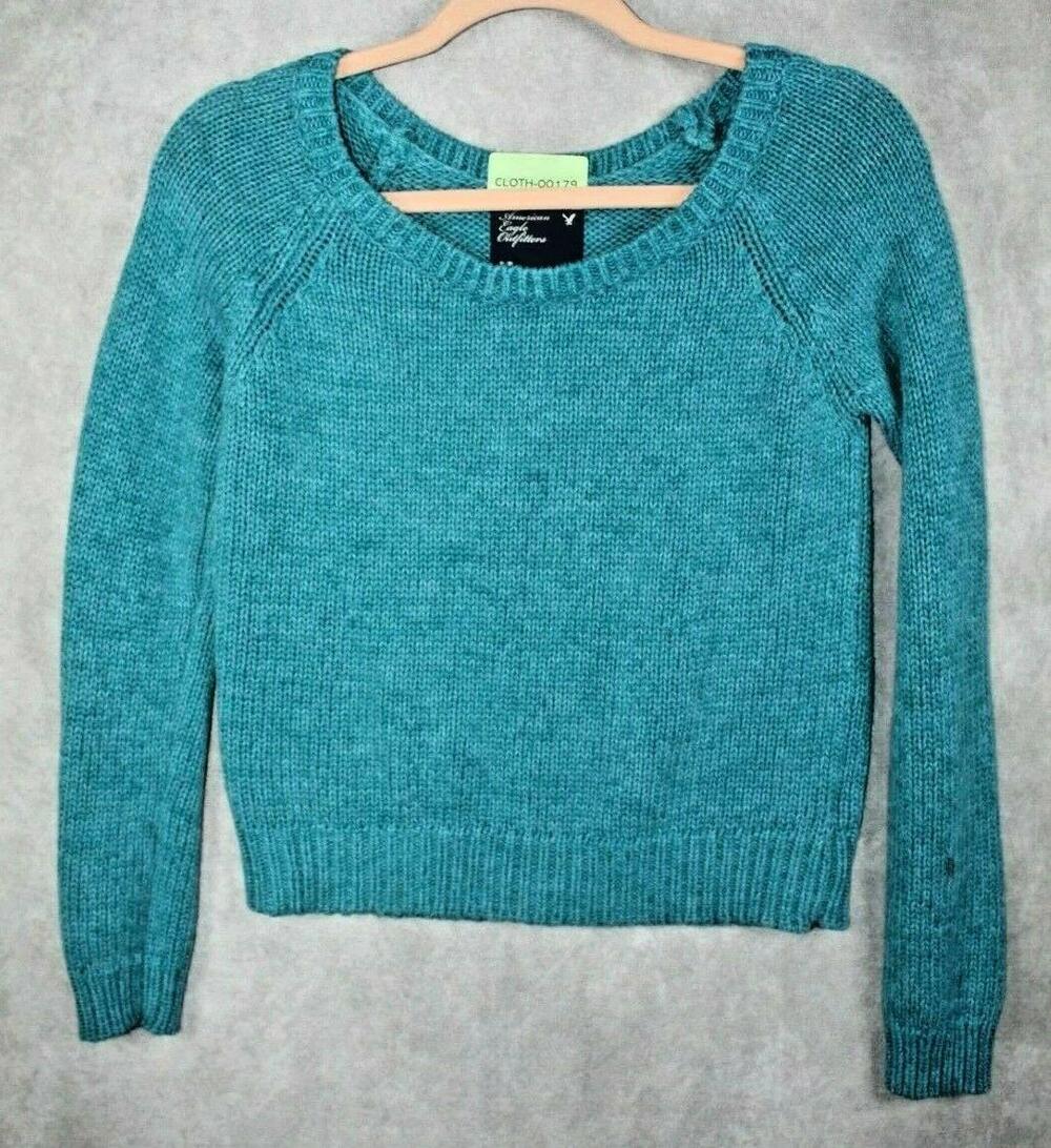 American Eagle Outfitters Sweater Womens PS Green Chunky-Knit Crewneck Pullover
